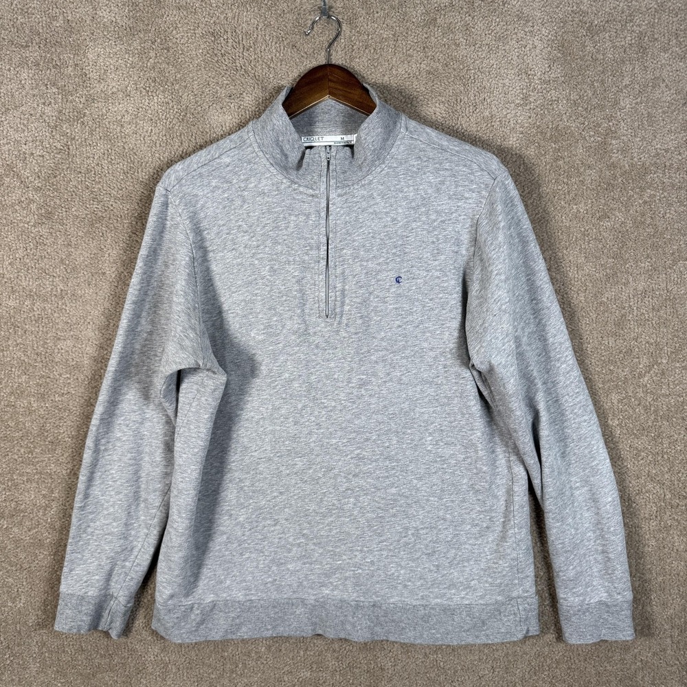 Criquet Sweatshirt Mens Medium Gray Quarter Zip Pullover‎ Golf Cotton Logo